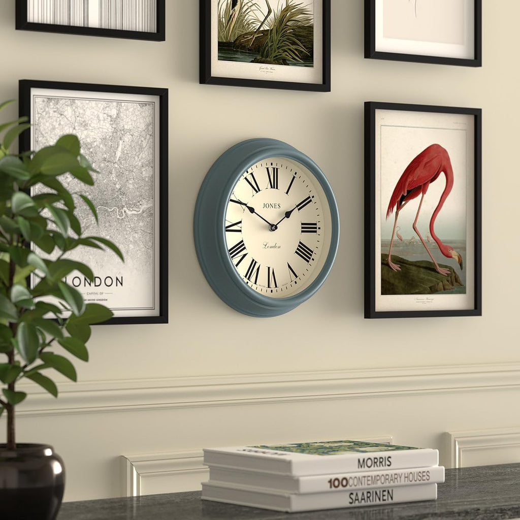 Jones Clocks Venetian Wall Clock – 30cm Blue Roman Numeral Round Clock