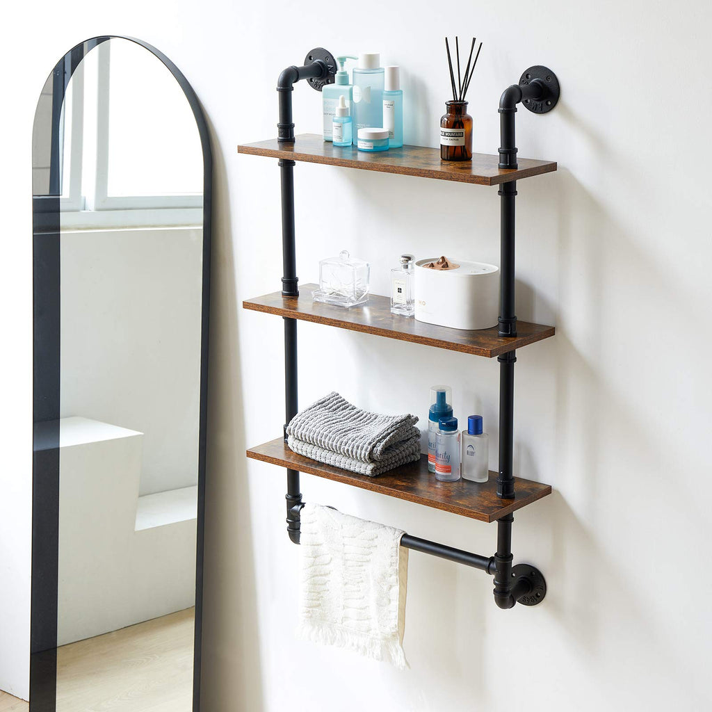 IBUYKE Industrial Pipe Floating Shelves | 2-Tier Rustic Wall Shelf