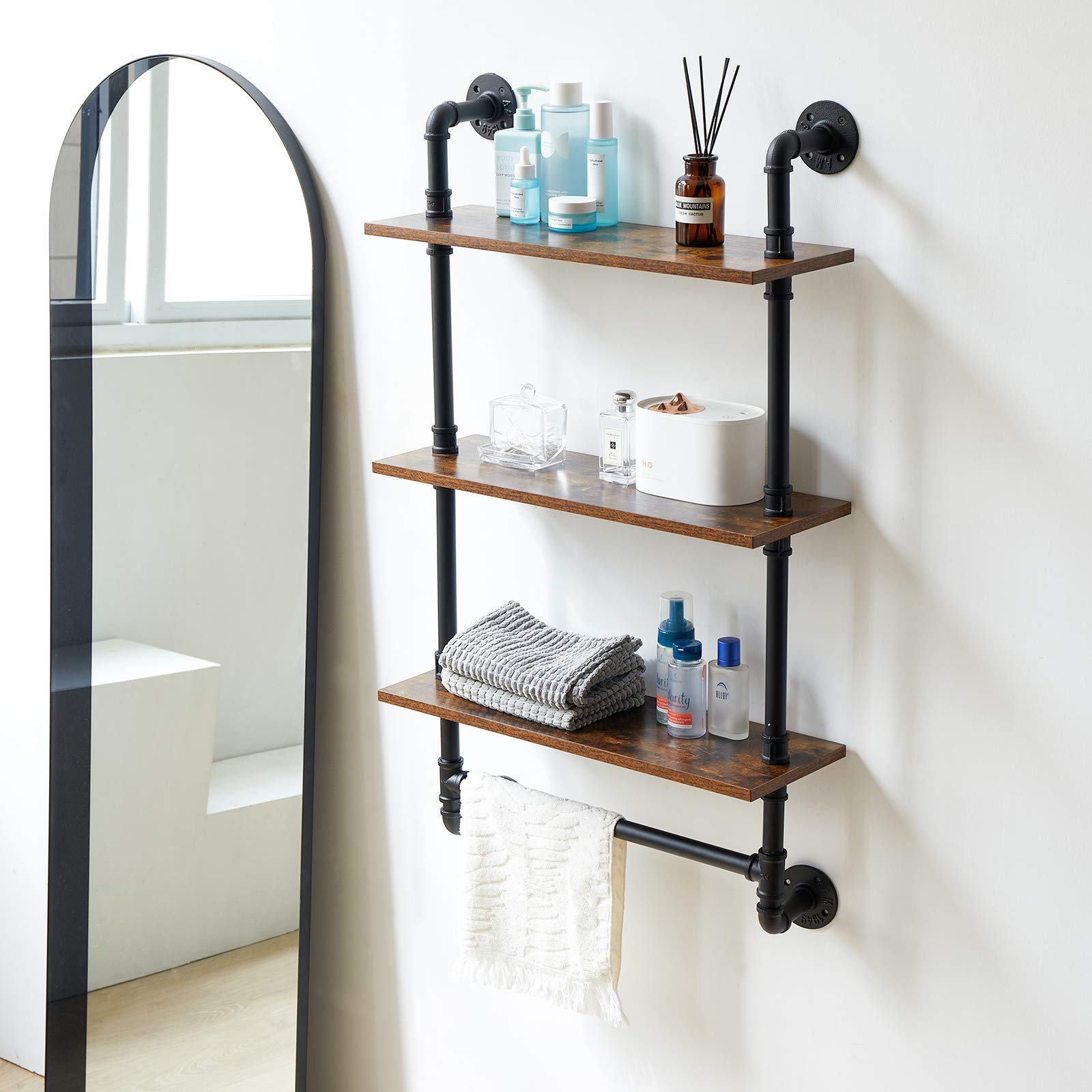 IBUYKE Industrial Pipe Floating Shelves | 2-Tier Rustic Wall Shelf