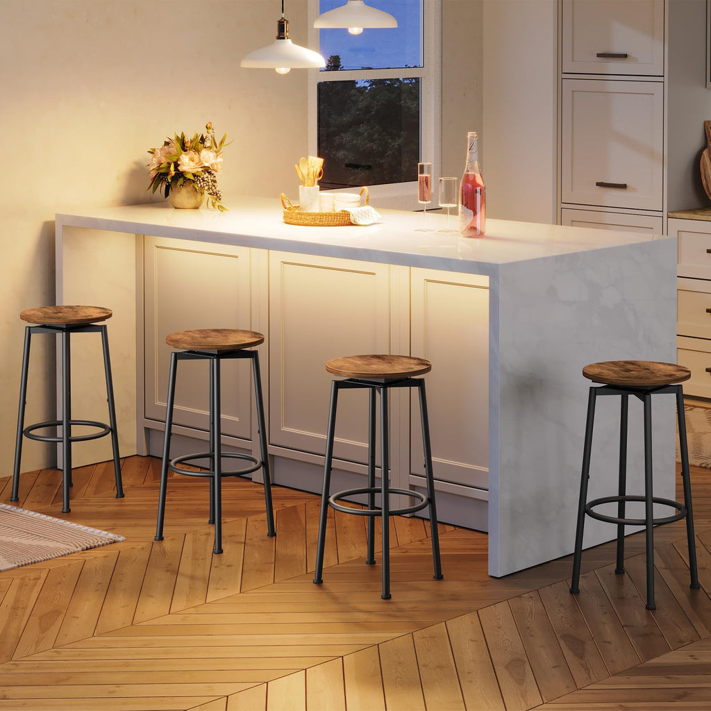 HOOBRO 360 Swivel Bar Stools Set of 2, Round Kitchen Breakfast Stools, Bar Chairs with Footrest, for Kitchen Islands, Cafe, Counter - image 3
