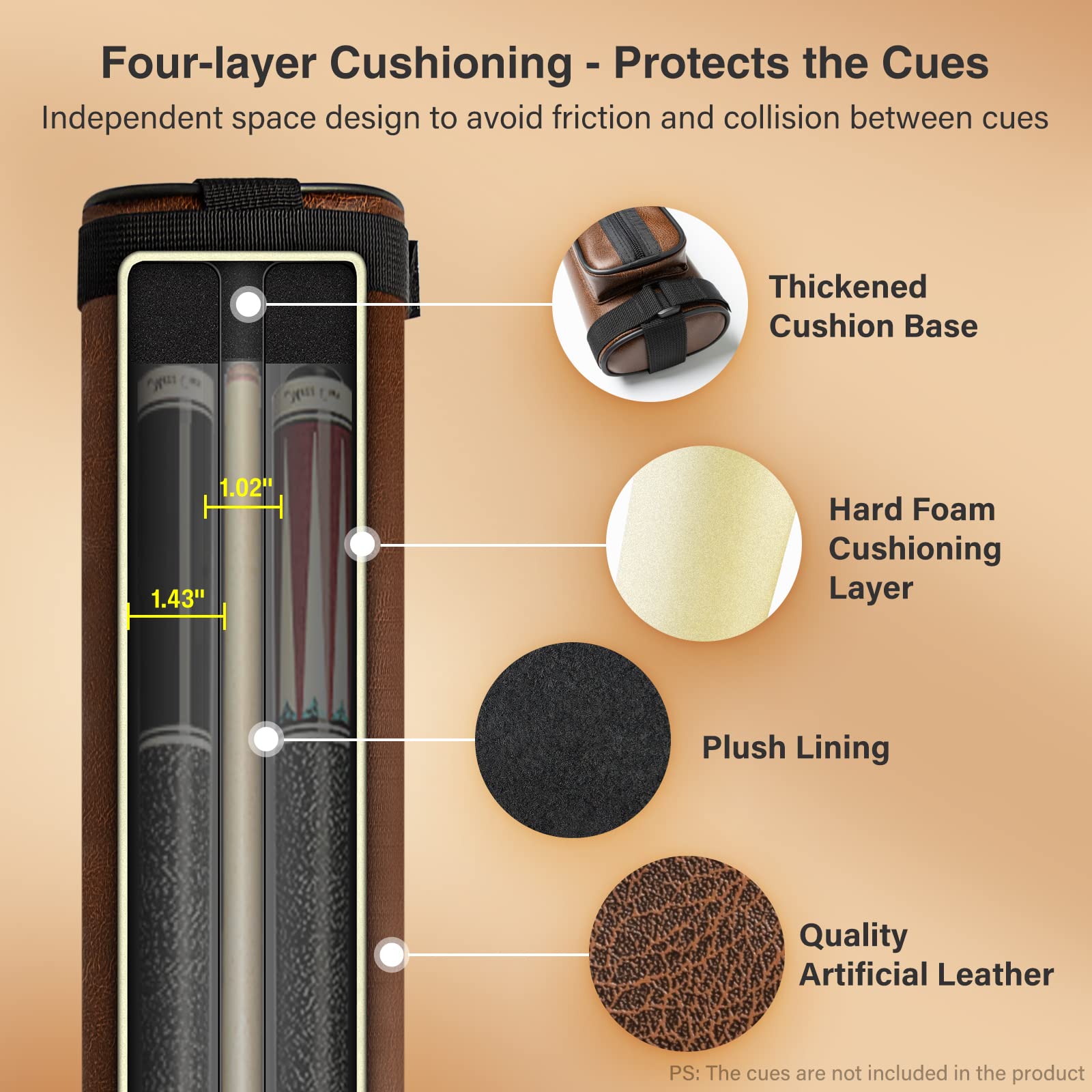 Adhafera 2x2 Hard Pool Cue Case | Faux Leather Snooker Stick Carrier