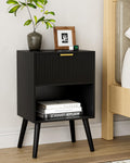 Apetaccat Bedside Table, Nightstand with Drawer and Storage Shelf, Black