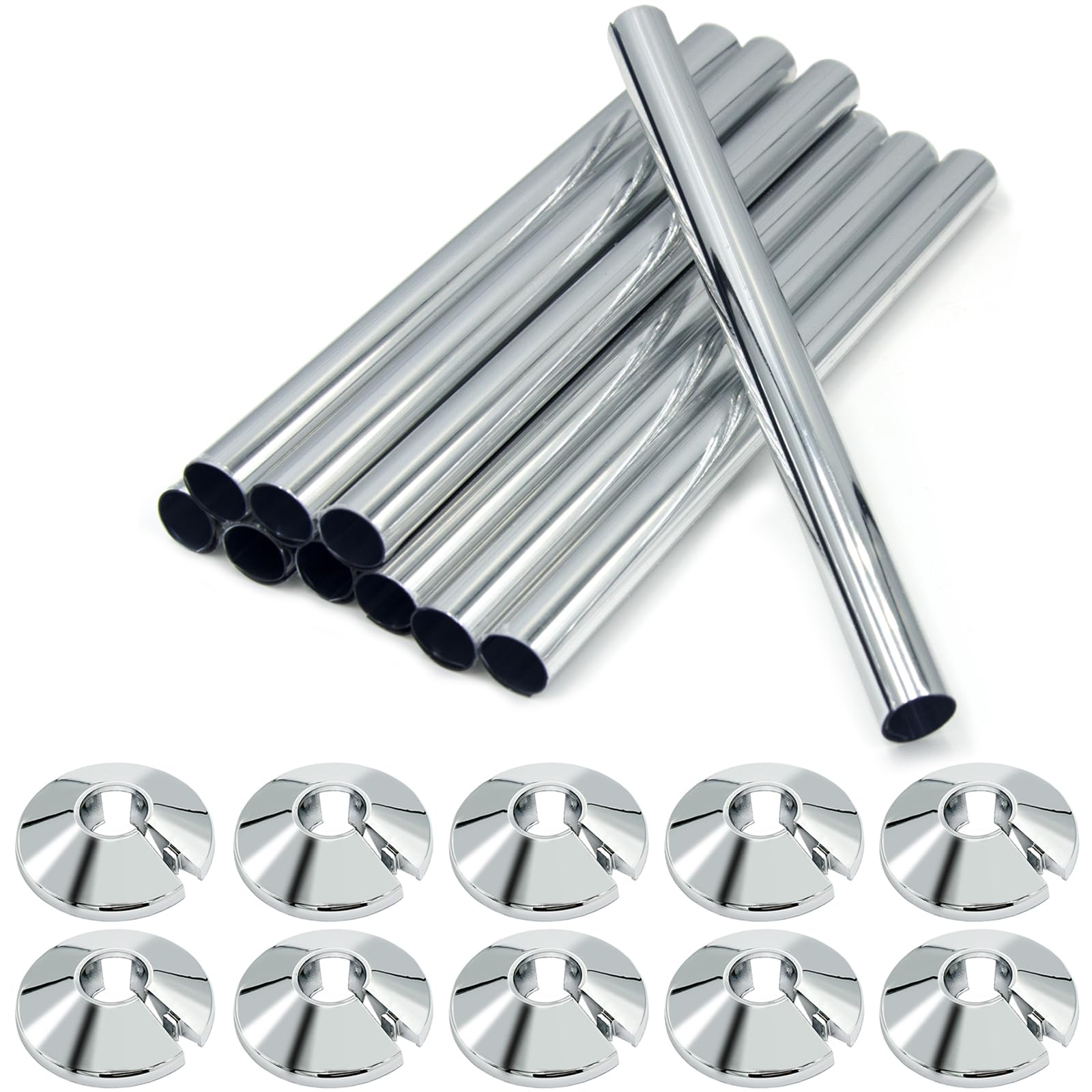 Chrome Radiator Pipe Covers & Collars - 10 Pack Silver
