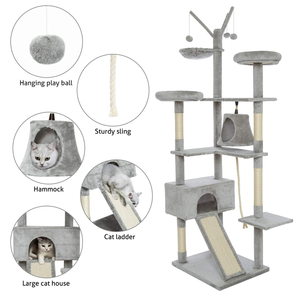 Meerveil 210cm Cat Tree Tower | Multi-Level Indoor Climbing Post with Condos