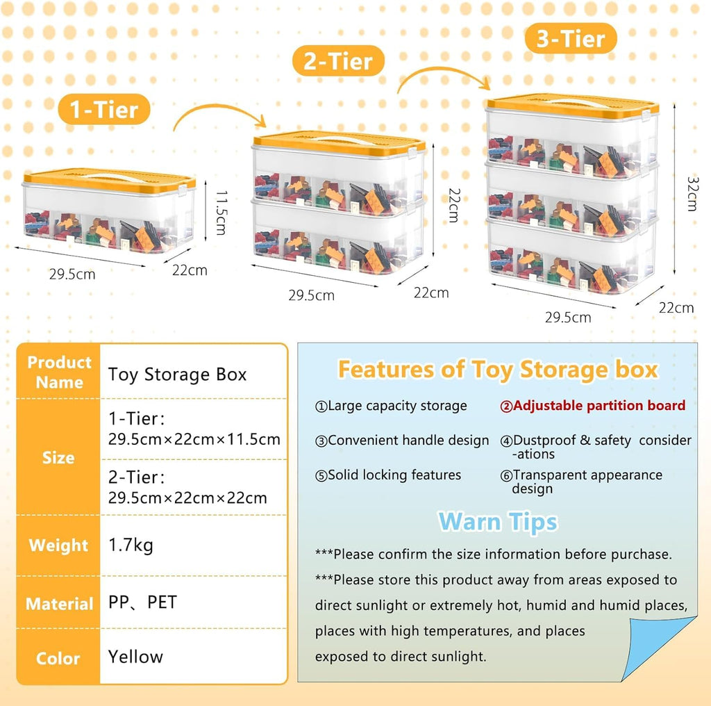 Storage Organiser for Lego, 3 Layers Stackable Storage Box with Lids - image 3