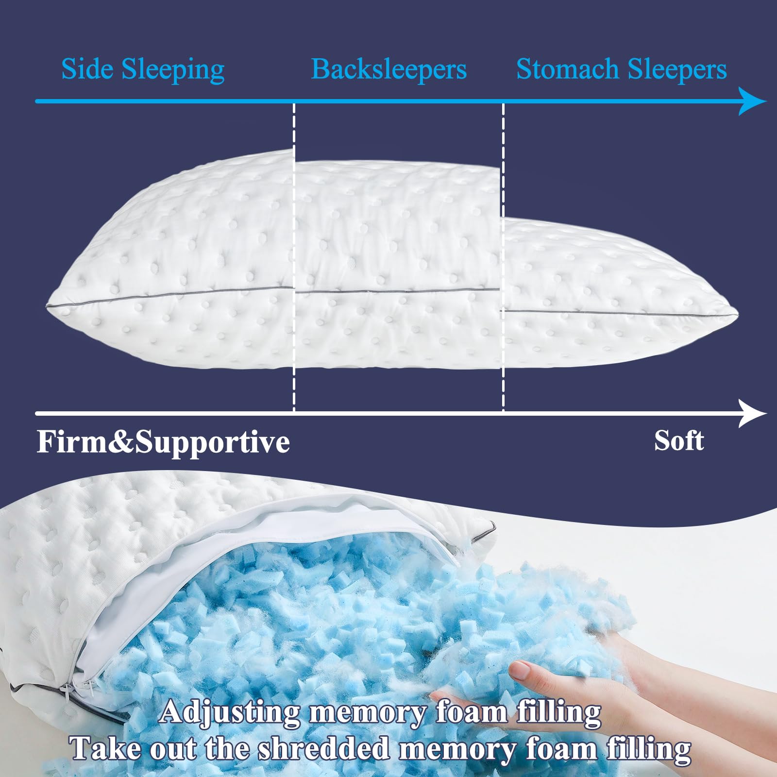 BedStory Shredded Memory Foam Cooling Pillows - 4 Pack, 50x75 cm