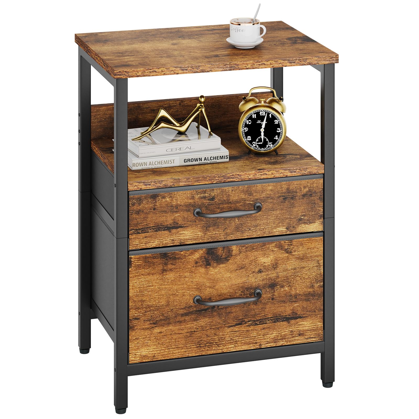 YMYNY Bedside Table | Nightstand with 2 Fabric Drawers and Metal Frame