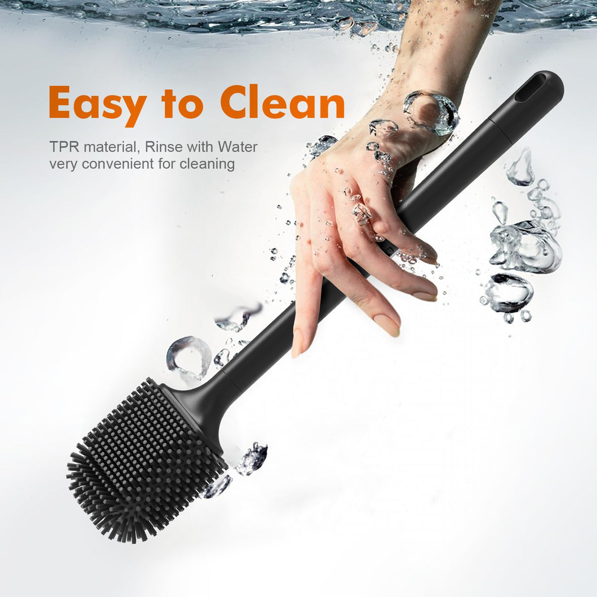 Ibergrif Black Silicone Toilet Brush and Holder Set, Quick Drying M34156B - image 4