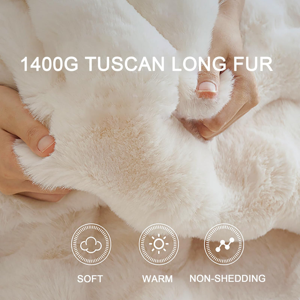Faux Rabbit Fur Bubble Throw Blanket - Beige, 127x152cm
