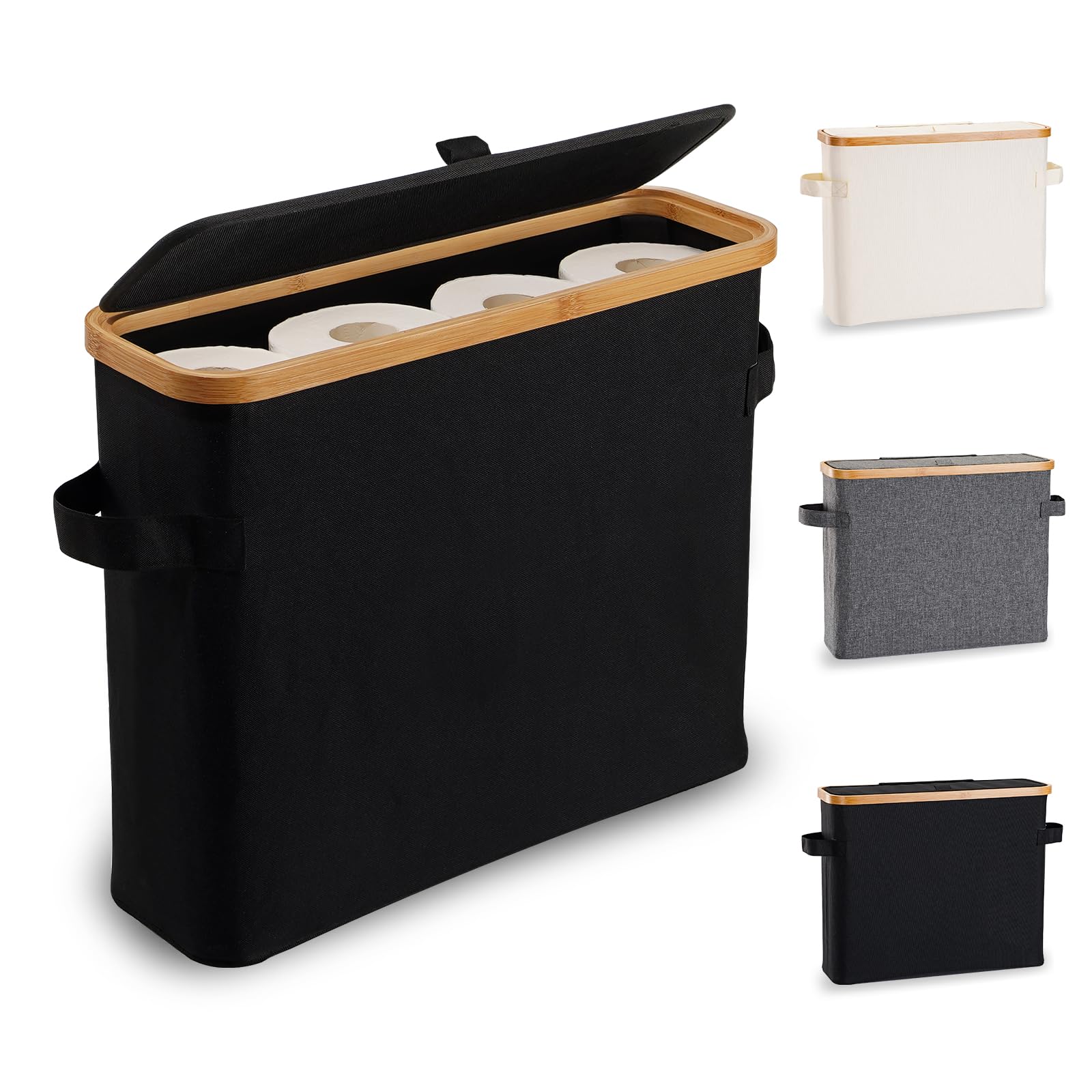 Bamboo Toilet Roll Storage Basket with Lid – Holds 12 Rolls