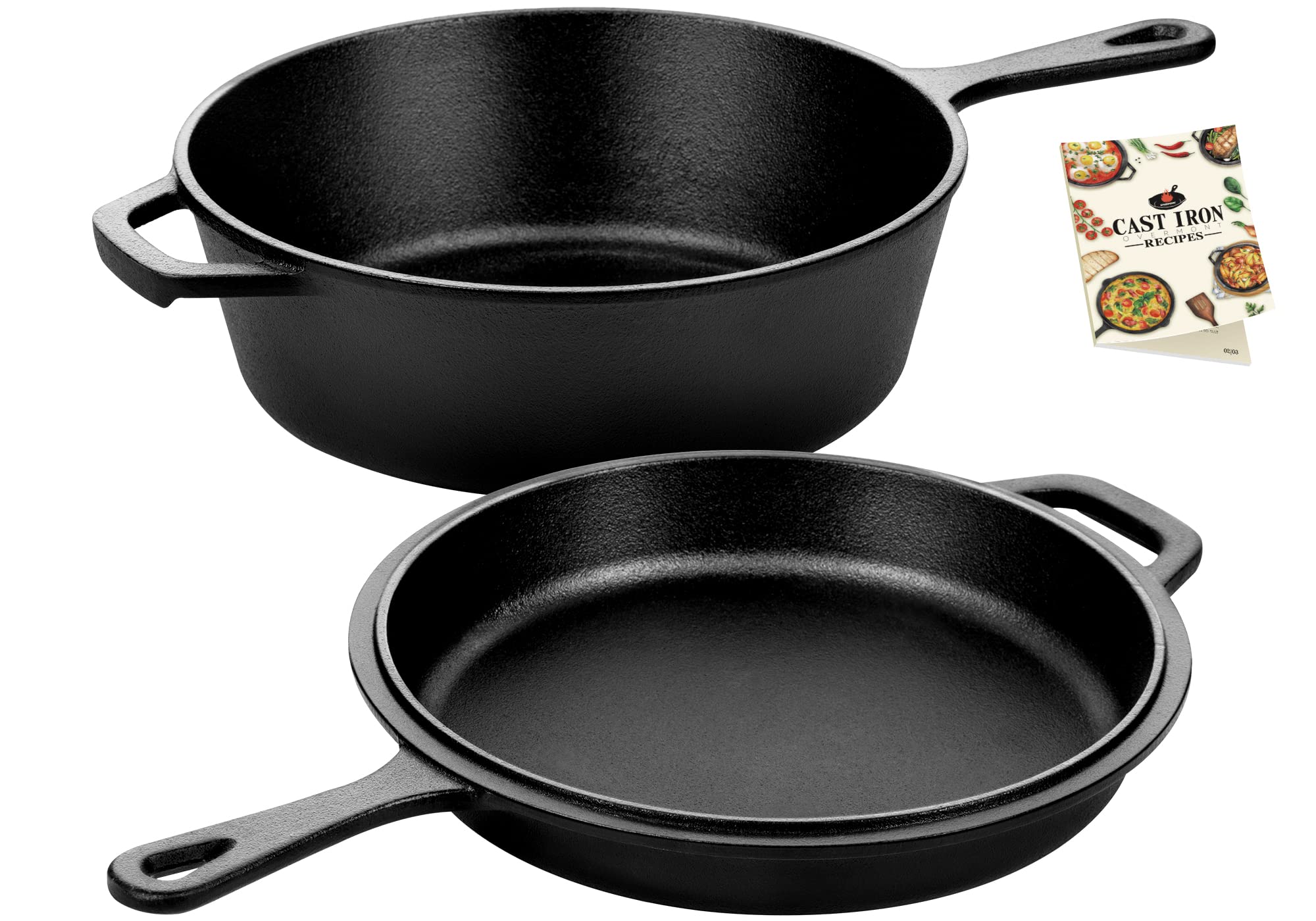 Overmont 3.2qt Cast Iron Combo Cooker – Pre-Seasoned Dutch Oven & Skillet