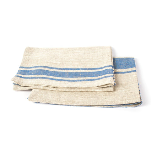 LinenMe Provence Blue Striped Linen Hand and Guest Towels, Set of 2