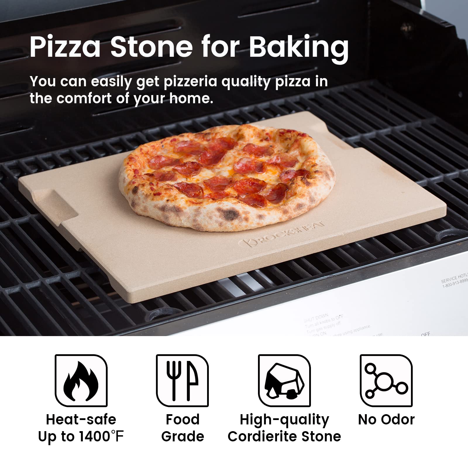 ROCKSHEAT Rectangular Pizza Stone - 30x38cm Baking Stone for Oven & Grill