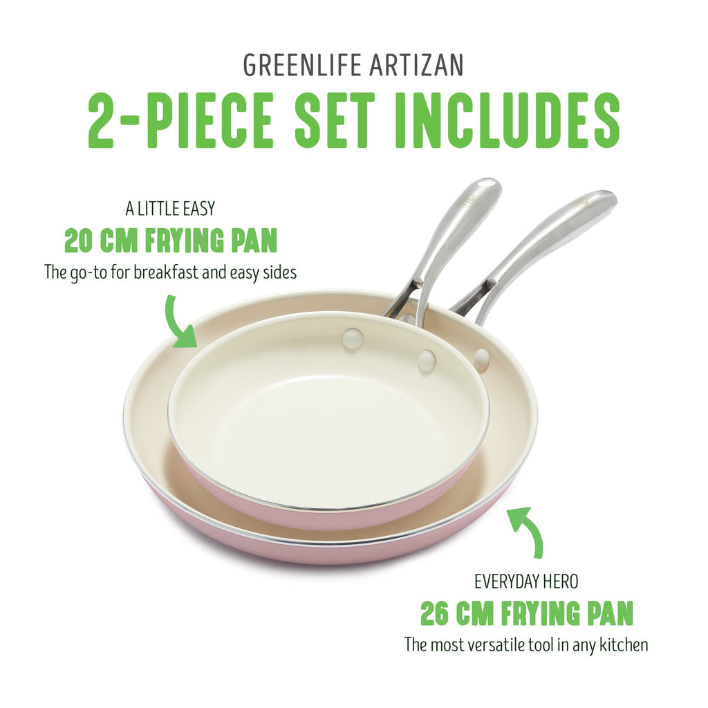 GreenLife Artizan 2-Piece Ceramic Non-Stick Frying Pan Set, Pink | Induction