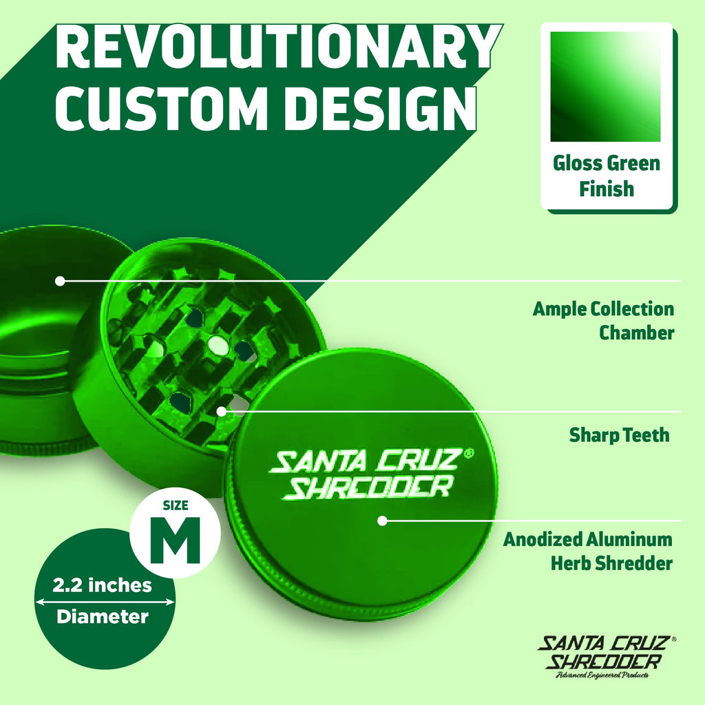 Santa Cruz Shredder 3-Piece Herb Grinder – Medium 2 1/8" Aluminum Green
