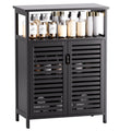 HITNET Bamboo Bathroom Floor Cabinet | 2-Door Freestanding Storage - Black