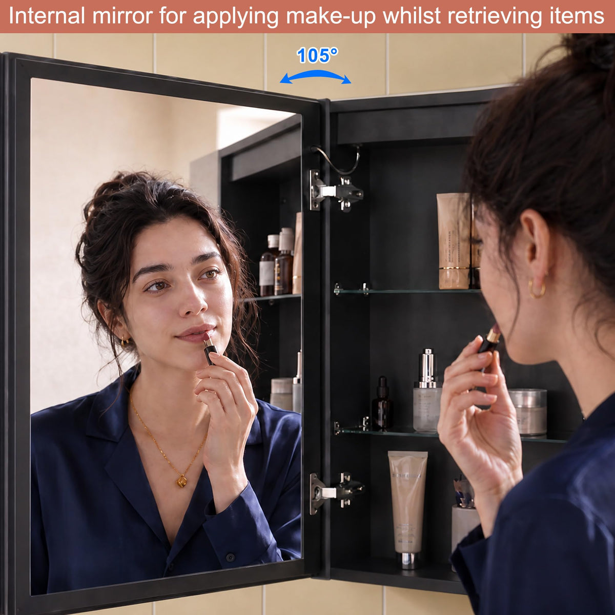 100 x 70 cm Three Doors Aluminum LED Bathroom Medicine Cabinet with Mirror - image 5