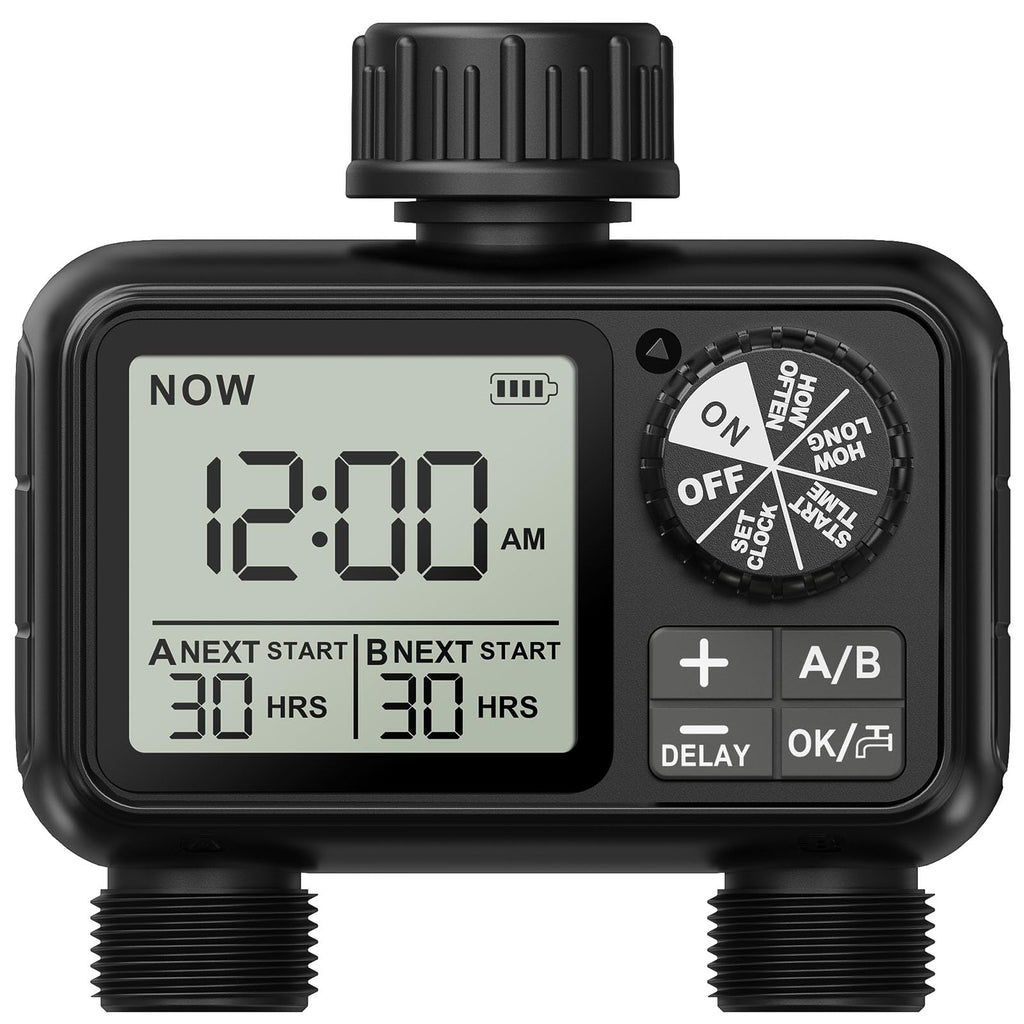 Xtsuen 2-Outlet Water Timer – IPX5 Waterproof Garden Hose Sprinkler Timer