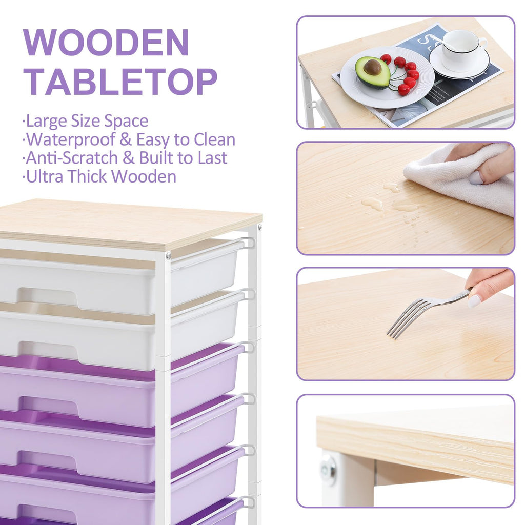 SYKIARIOL 8-Drawer Rolling Storage Trolley | Wooden Top Utility Cart