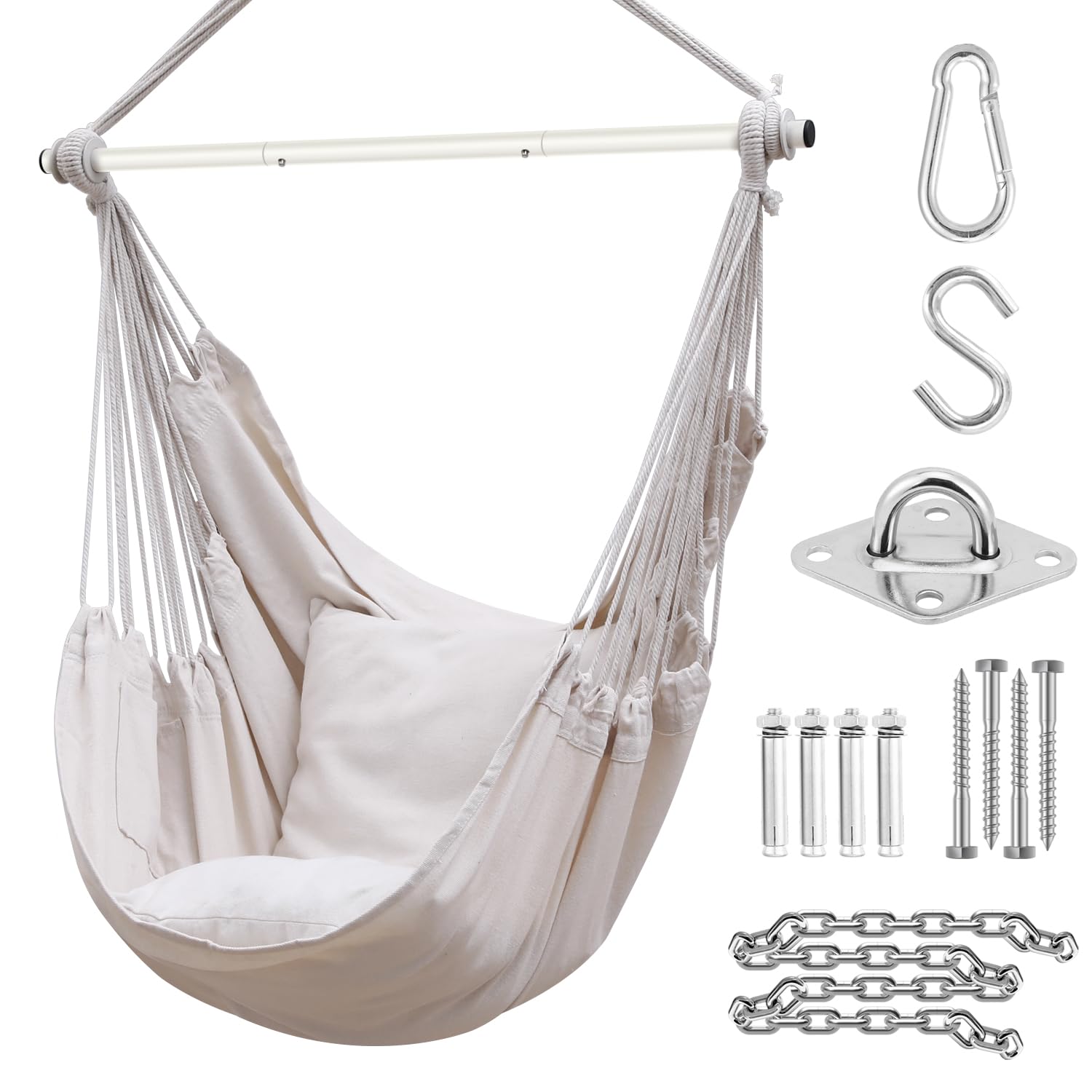 Ohuhu XL Hammock Chair | Portable Hanging Swing with 2 Cushions & Hardware