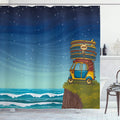 ABAKUHAUS Ocean Shower Curtain | Cartoon Surfboard Fabric Decor