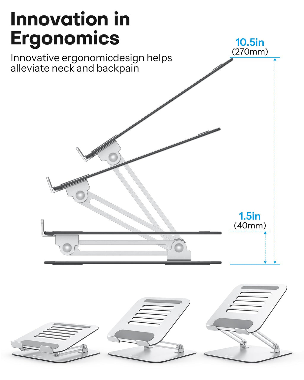 OMOTON Laptop Stand, Foldable Laptop Riser with Adjustable Height, 10-17.2" - image 3