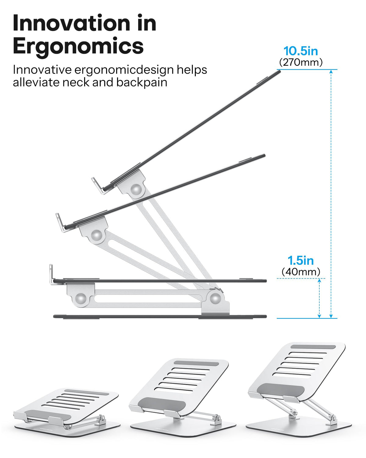 OMOTON Laptop Stand, Foldable Laptop Riser with Adjustable Height, 10-17.2" - image 3