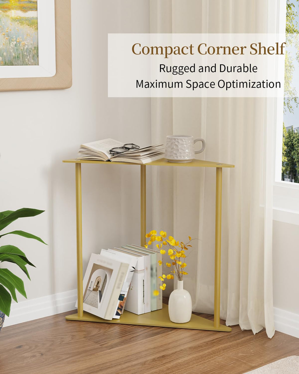 Yawinhe Triangle Metal Side Table,2-Tier Small Corner Table,Golden,2 Pack - image 3