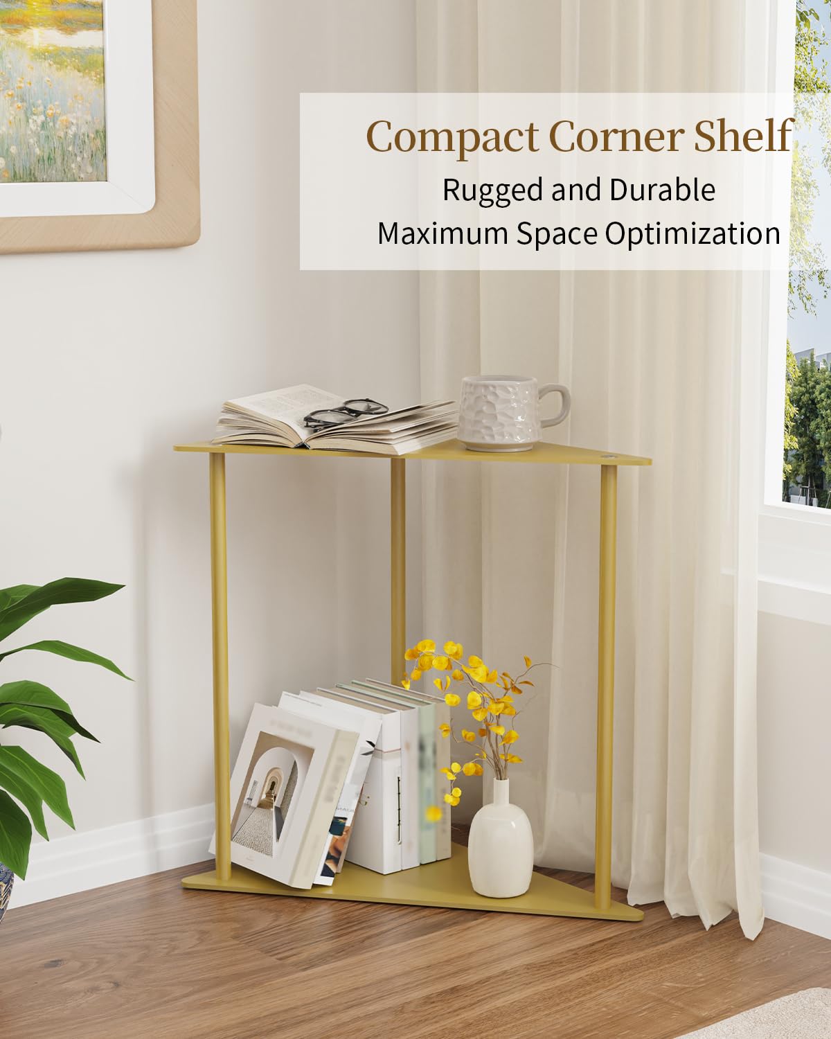 Yawinhe Triangle Metal Side Table,2-Tier Small Corner Table,Golden,2 Pack - image 3