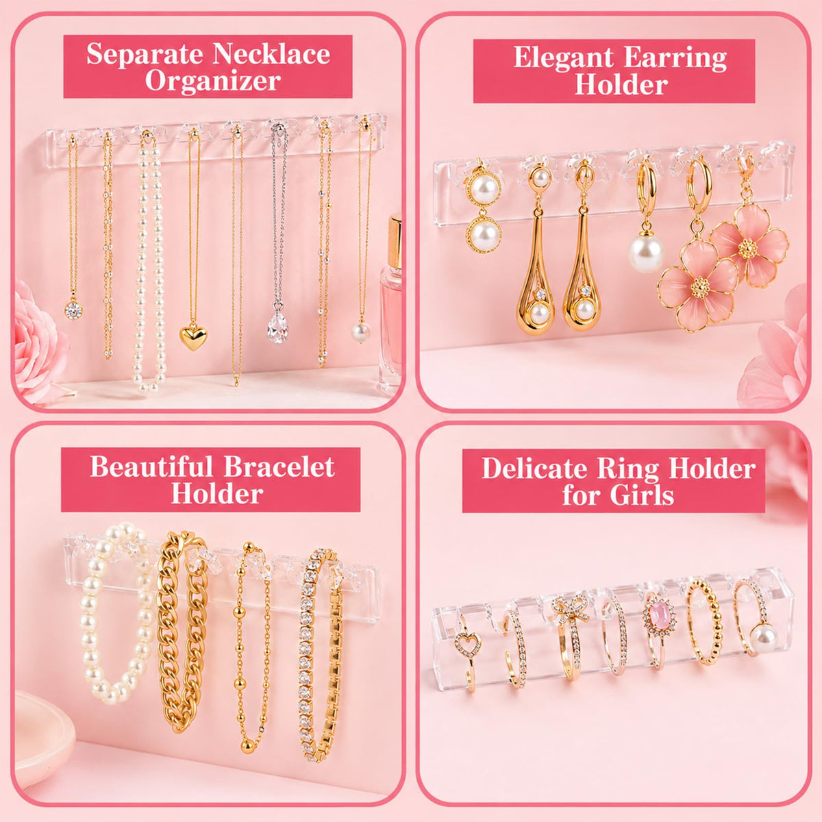 12Pcs Necklace Holder Wall Mounted, Acrylic Necklace Organizer with 8 Hooks - image 4
