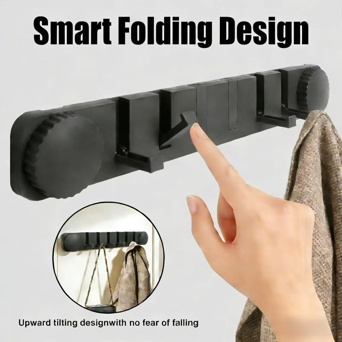 Plliocse Wall Coat Hook Racks Folding Invisible Coat Hooks Easy Install Clothes Rack for Space Saving Grey 2PC