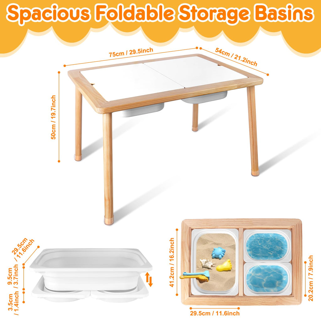 TERRASMUS Wooden Sensory Table | 3 Bins Activity Desk for Sand and Water
