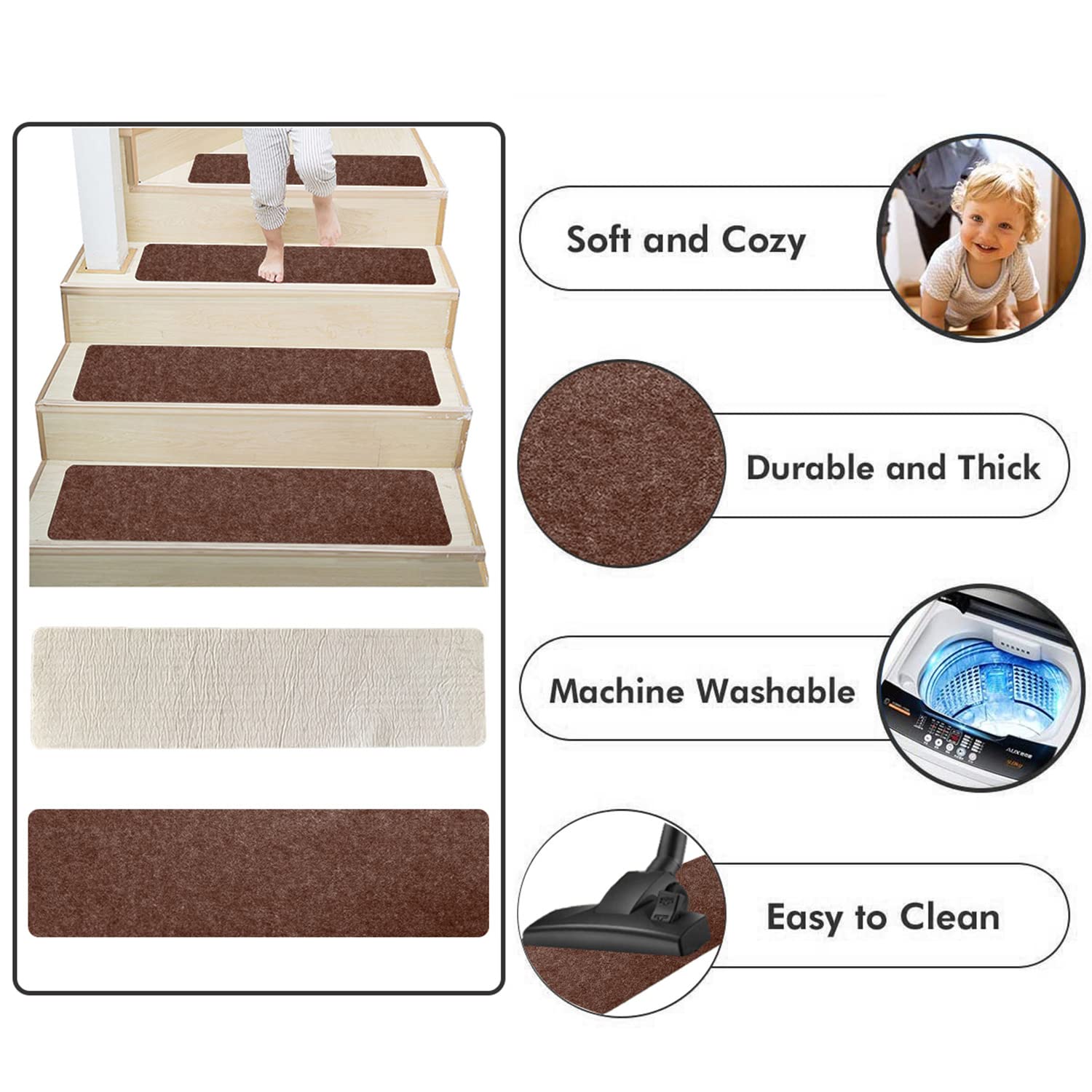 DLD Non-Slip Stair Treads | 8x30 Indoor Carpet Runners, 14-Pack