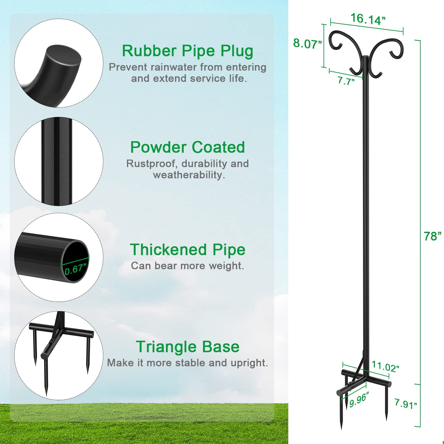 Mutool 78" Adjustable Shepherd Hooks | 2-Pack Heavy Duty Bird Feeder Pole