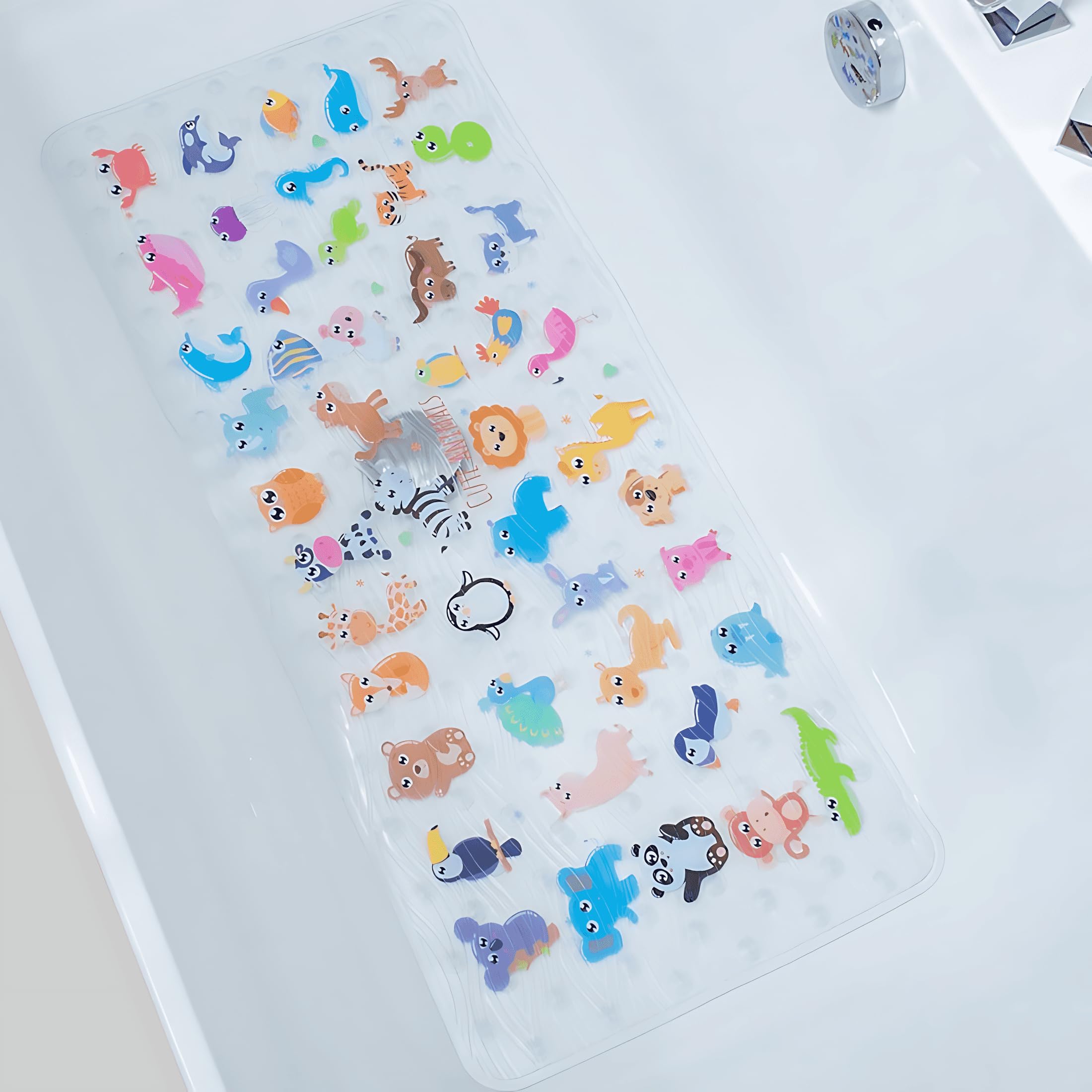 BEEHOMEE Kids Non-Slip Bath Mat | Cartoon Animal Shower Mat | 89x40cm