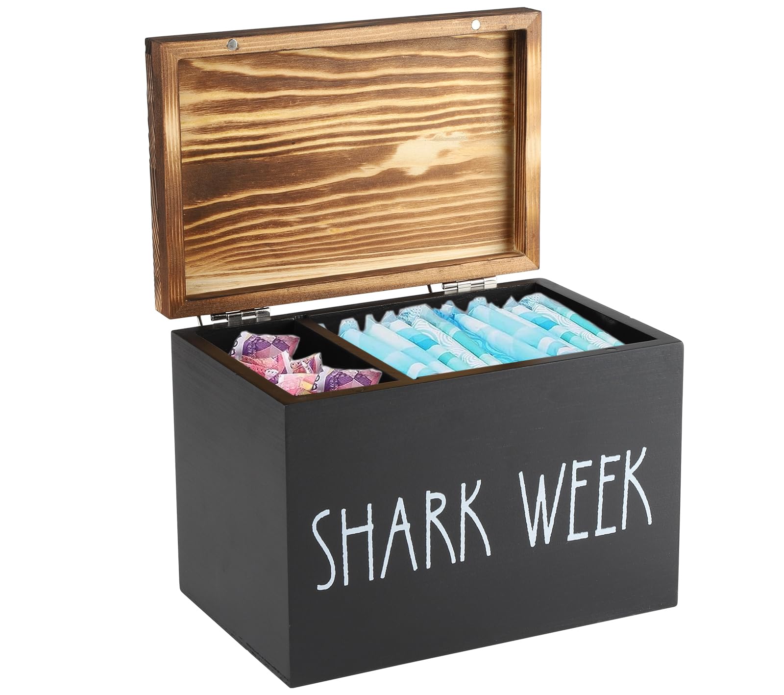 Gzsekken Shark Week Period Box – Rustic Wood Tampon & Sanitary Holder