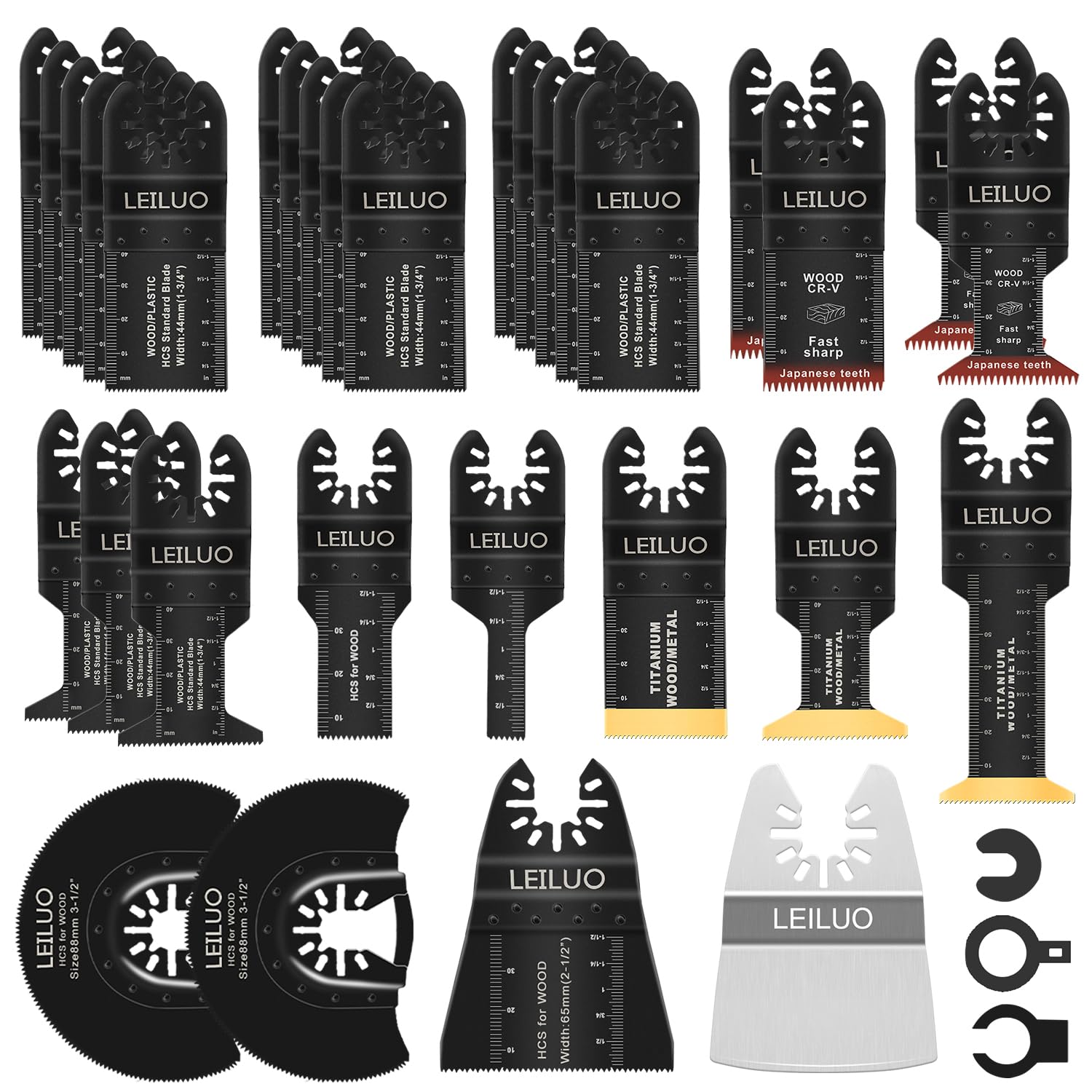 LEILUO 34 Pcs Titanium Oscillating Multi Tool Blades for Wood & Nails