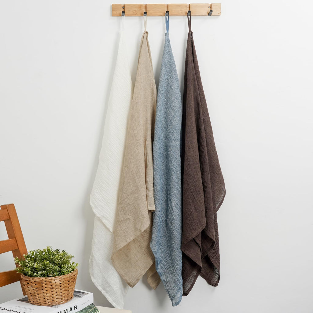 HSOFTIFY 100% Pure Linen Bath Towel with Pleated for Bathroom, Light Gray - image 5