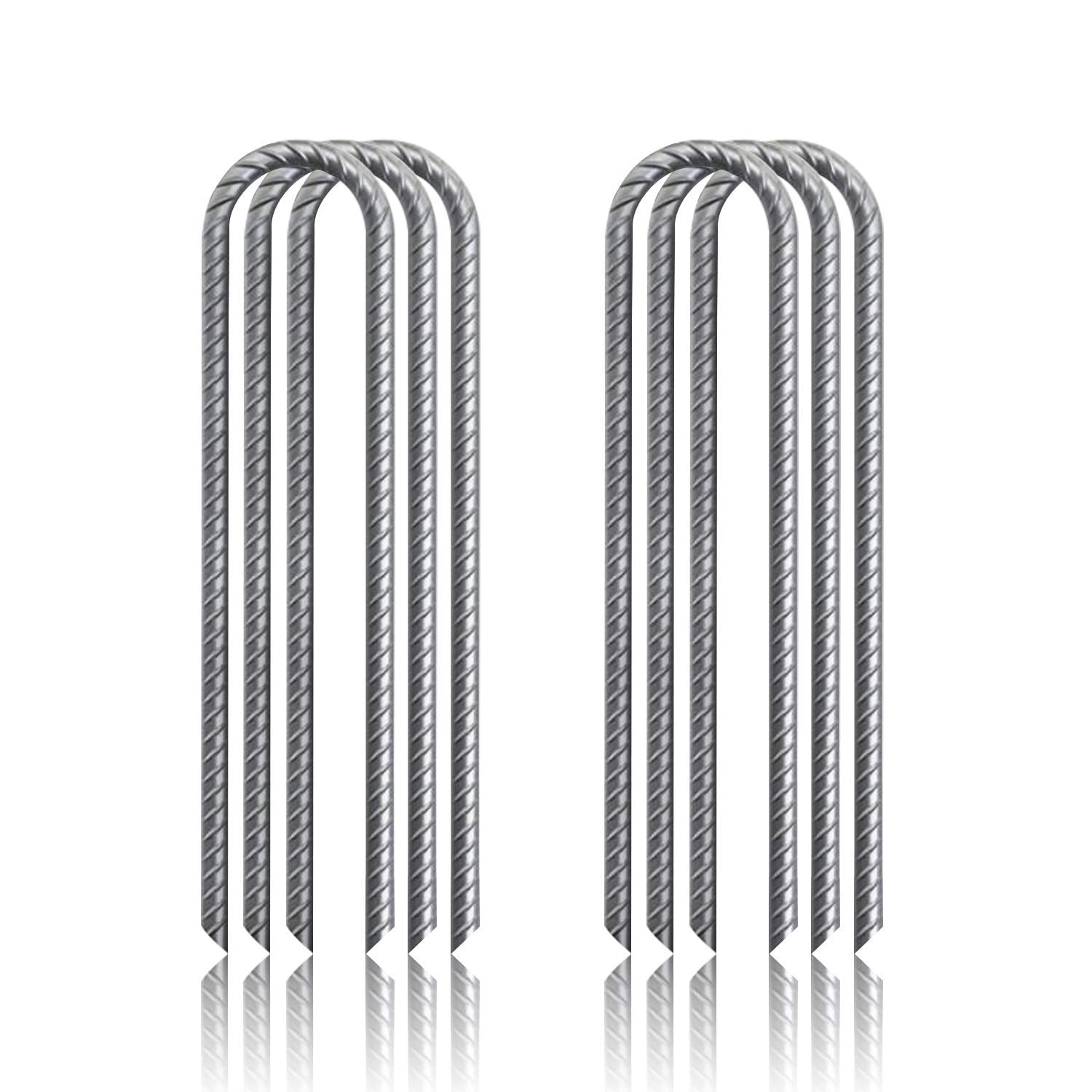 G&B Heavy Duty Galvanized Steel Rebar Stakes | 12-Inch U-Shaped Ground Anchors