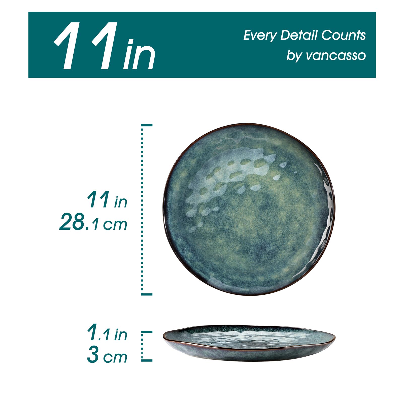 vancasso 10.5 Inch Ceramic Dinner Plates Set of 4 | Reactive Green Glaze