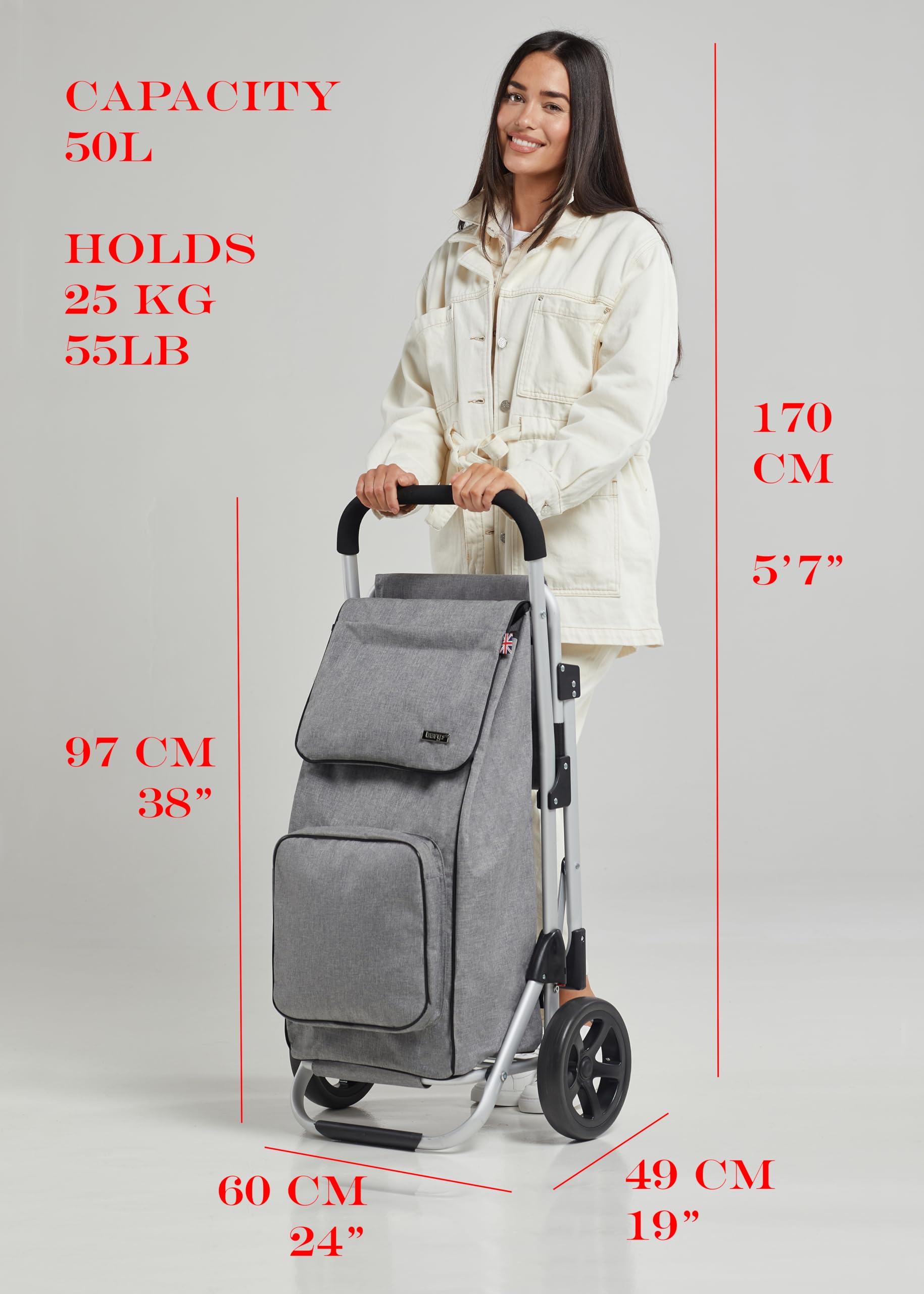 Bergs Aluminium Shopping Trolley with Seat – Lightweight Grey Cart