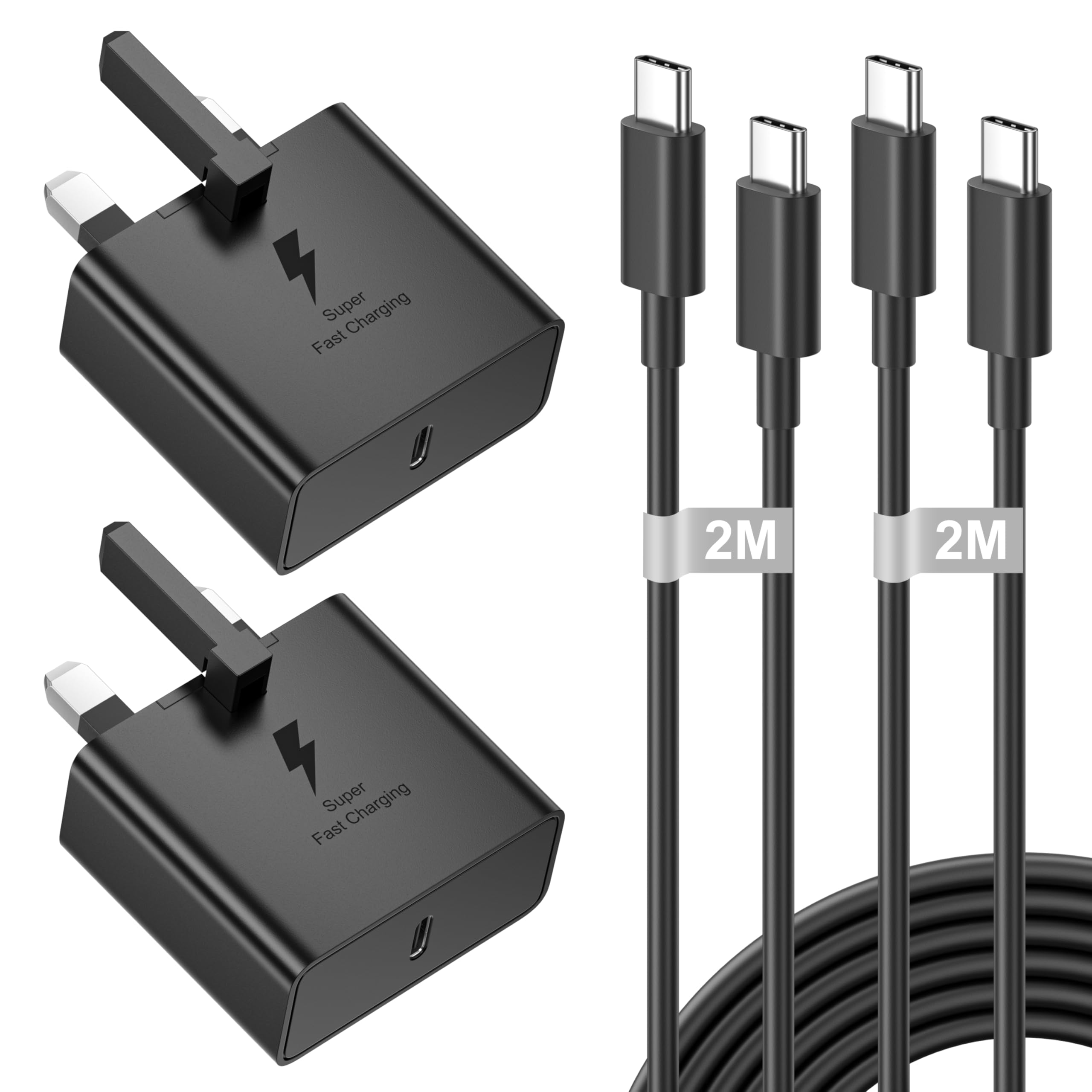 Jolof Store 25W USB C Fast Charger 2-Pack with 2M Cable for Samsung