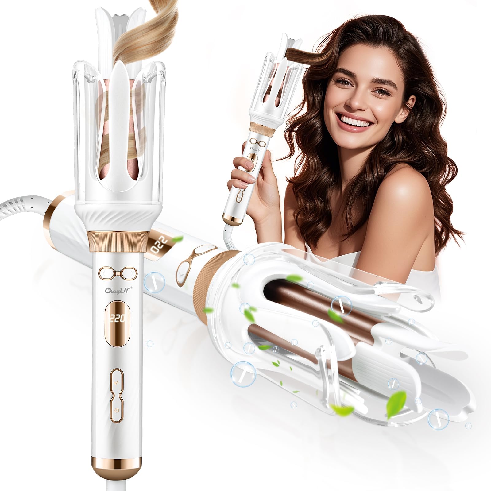CkeyiN Pro Automatic Rotating Curling Iron – 28mm Ceramic Beach Wave Wand
