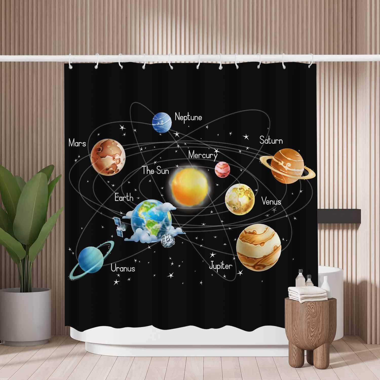 Woutay Solar System Shower Curtain | Mold Resistant Waterproof Fabric