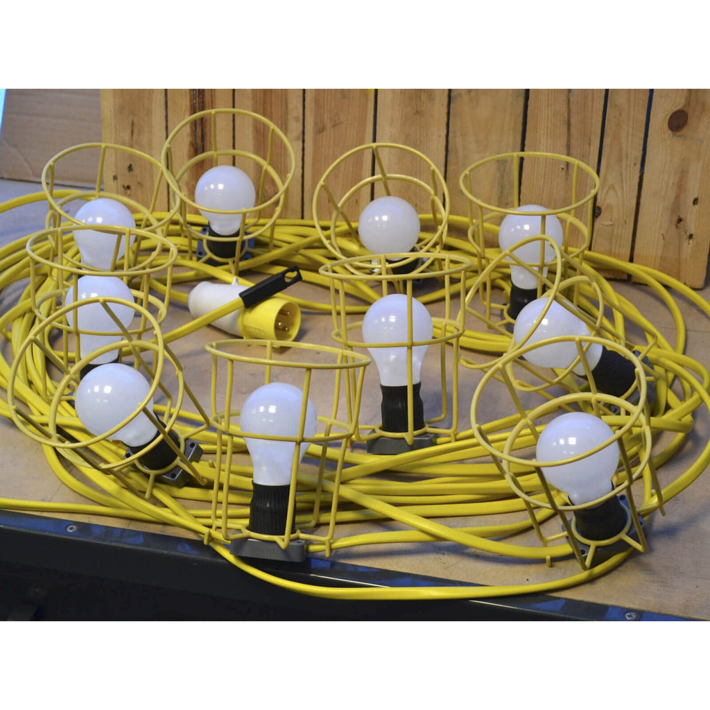 Faithfull 110V Festoon Light Set | 10 E27 Bulbs on 25m Arctic Cable
