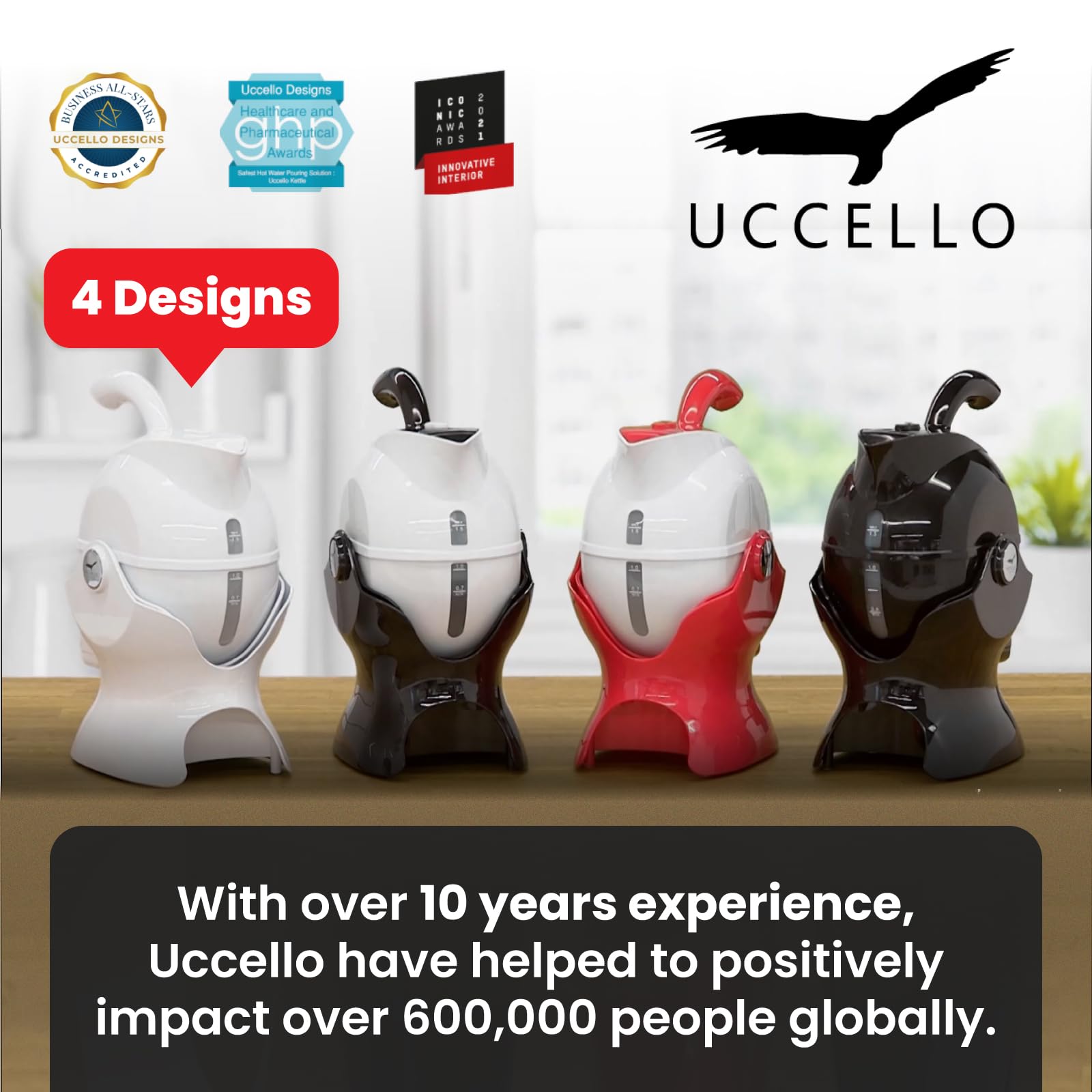 Uccello Electric Safety Kettle - 1.5L Tipping Base Aid for Seniors