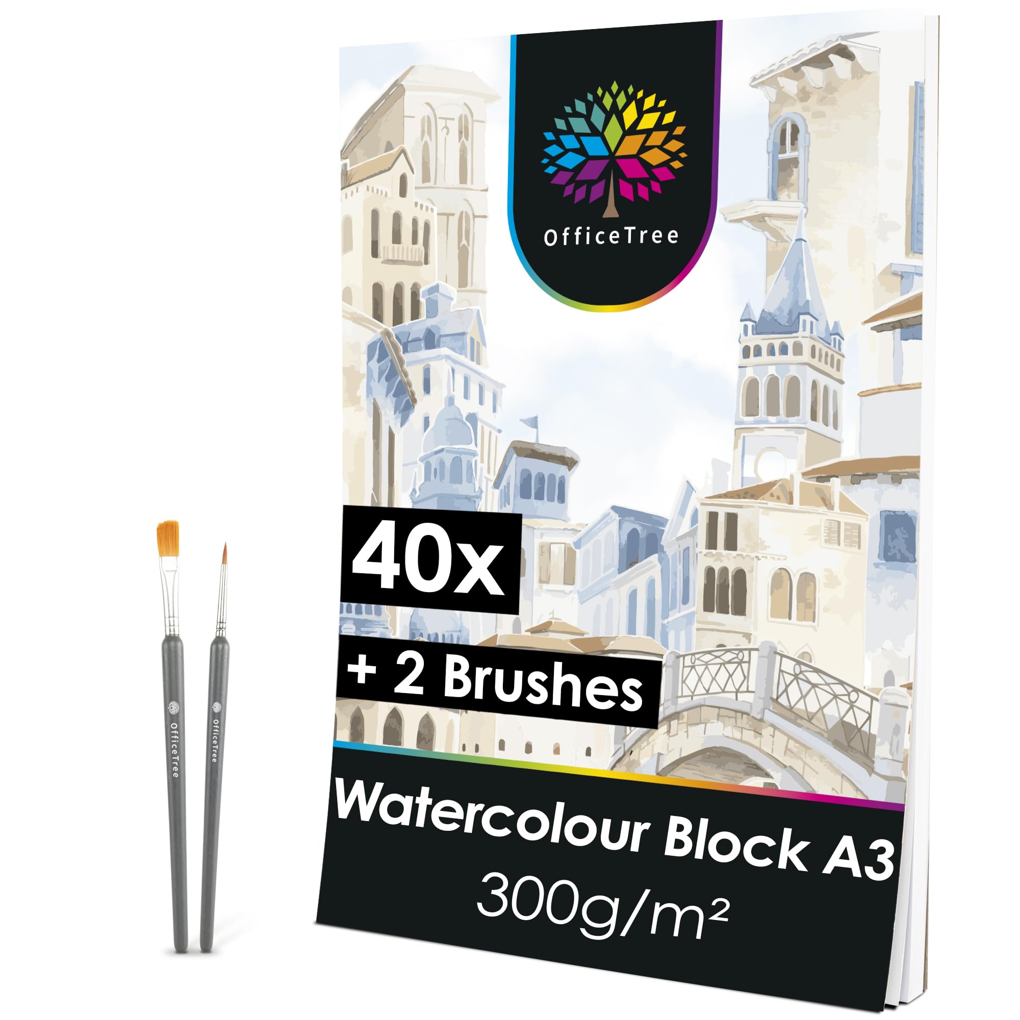 OfficeTree A3 Watercolour Paper Pad – 300gsm White Art Paper, 40 Sheets