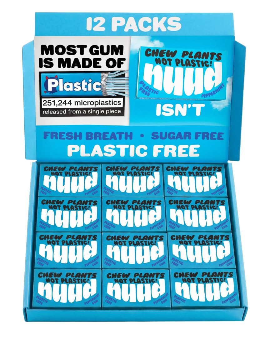 Nuud Plastic Free Peppermint Chewing Gum | Sugar Free | 12 Packs