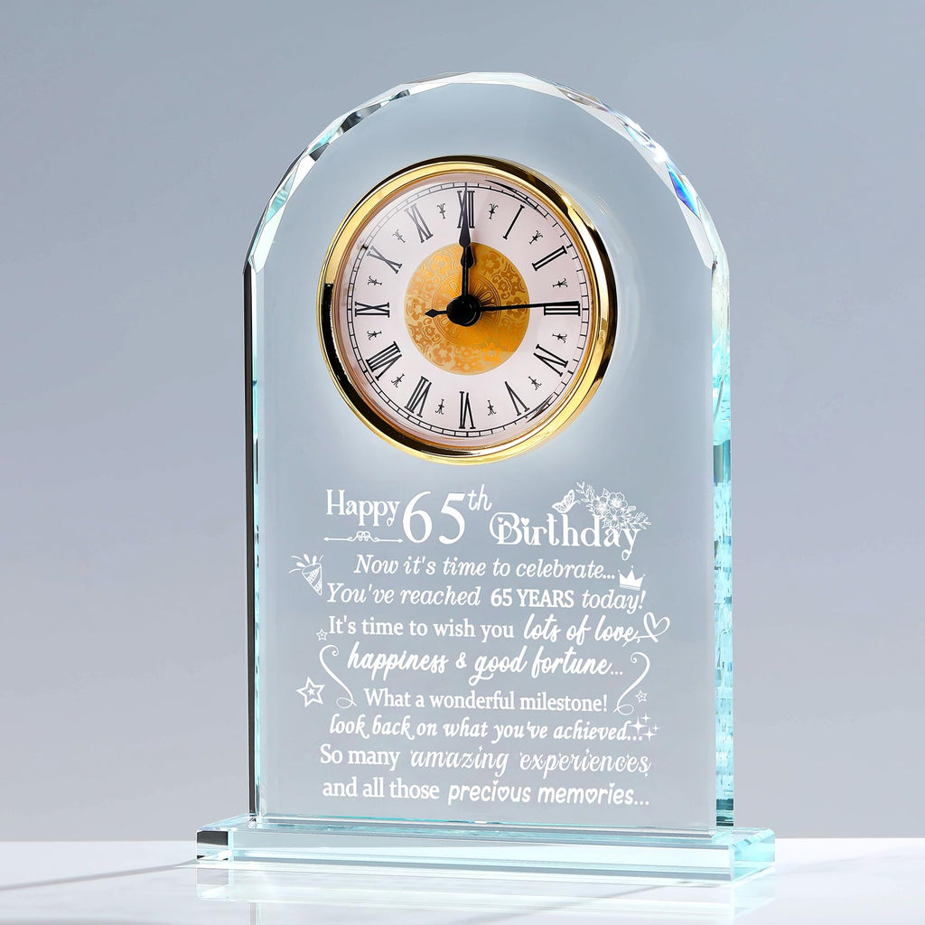 65th Birthday Crystal Clock – Milestone Keepsake Gift for Women