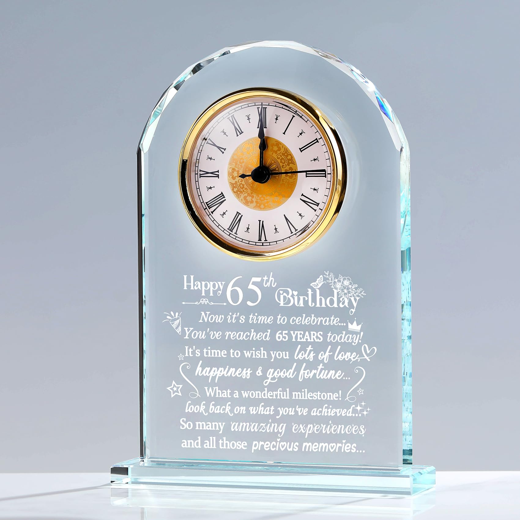 65th Birthday Crystal Clock – Milestone Keepsake Gift for Women